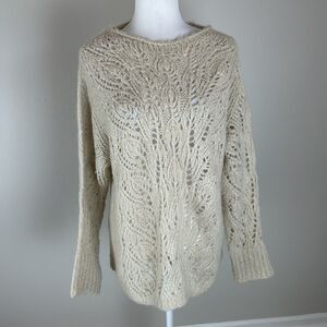 Uterque M Sweater Pullover Beige Oatmeal Cable Knit Wool Fisherman Preppy Alpaca